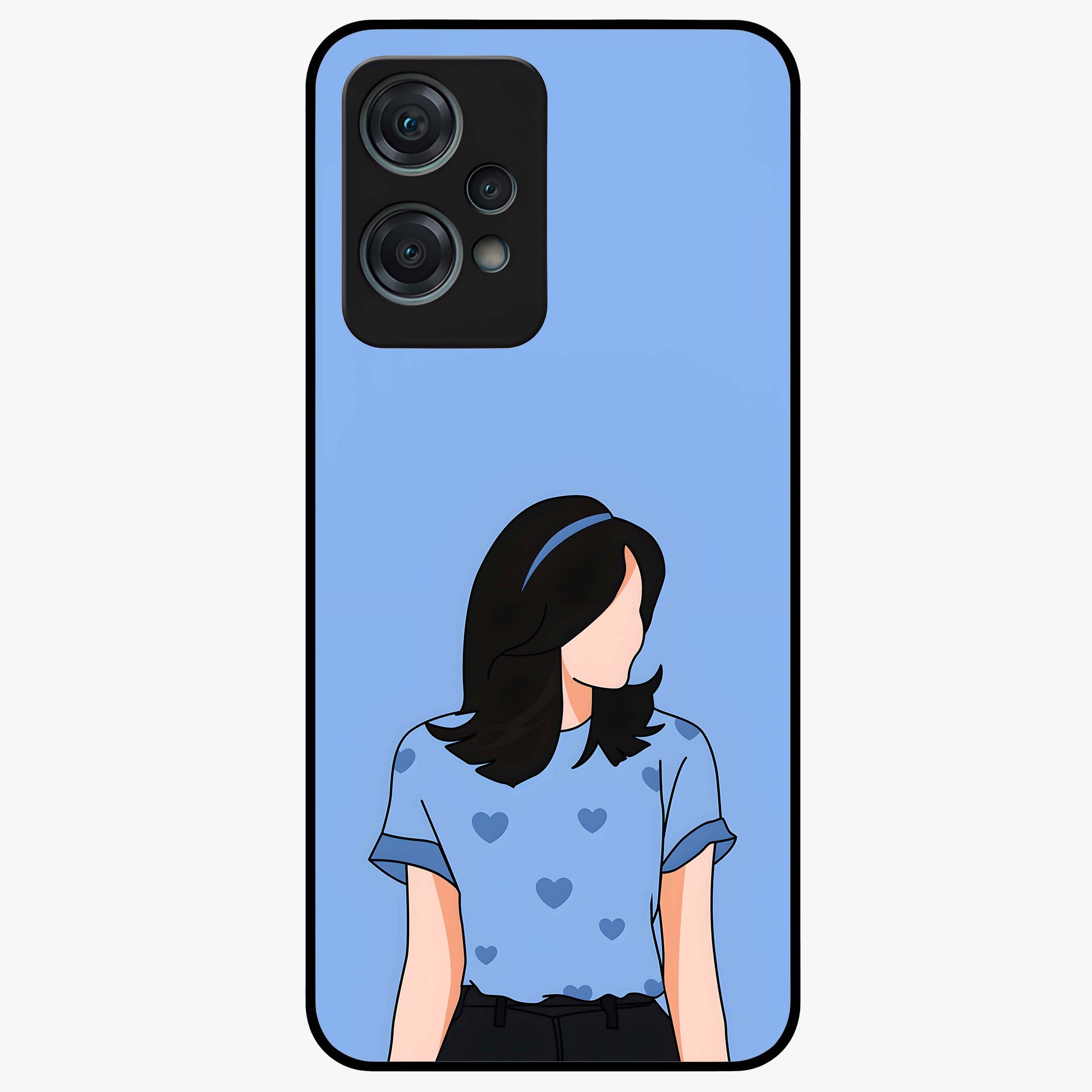Soft Hearts Girl Glass Case for 1+Nord Ce 2 Lite cute front view featuring illustrated girl with soft heart accents