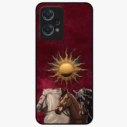 Solar Riders Glass Case for 1+Nord Ce 2 Lite dynamic front view featuring bold rider inspired artwork with solar tones