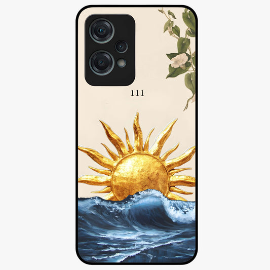 Solar Wave Bloom Glass Case for 1+Nord Ce 2 Lite vibrant front view featuring floral artwork blended with solar wave patterns