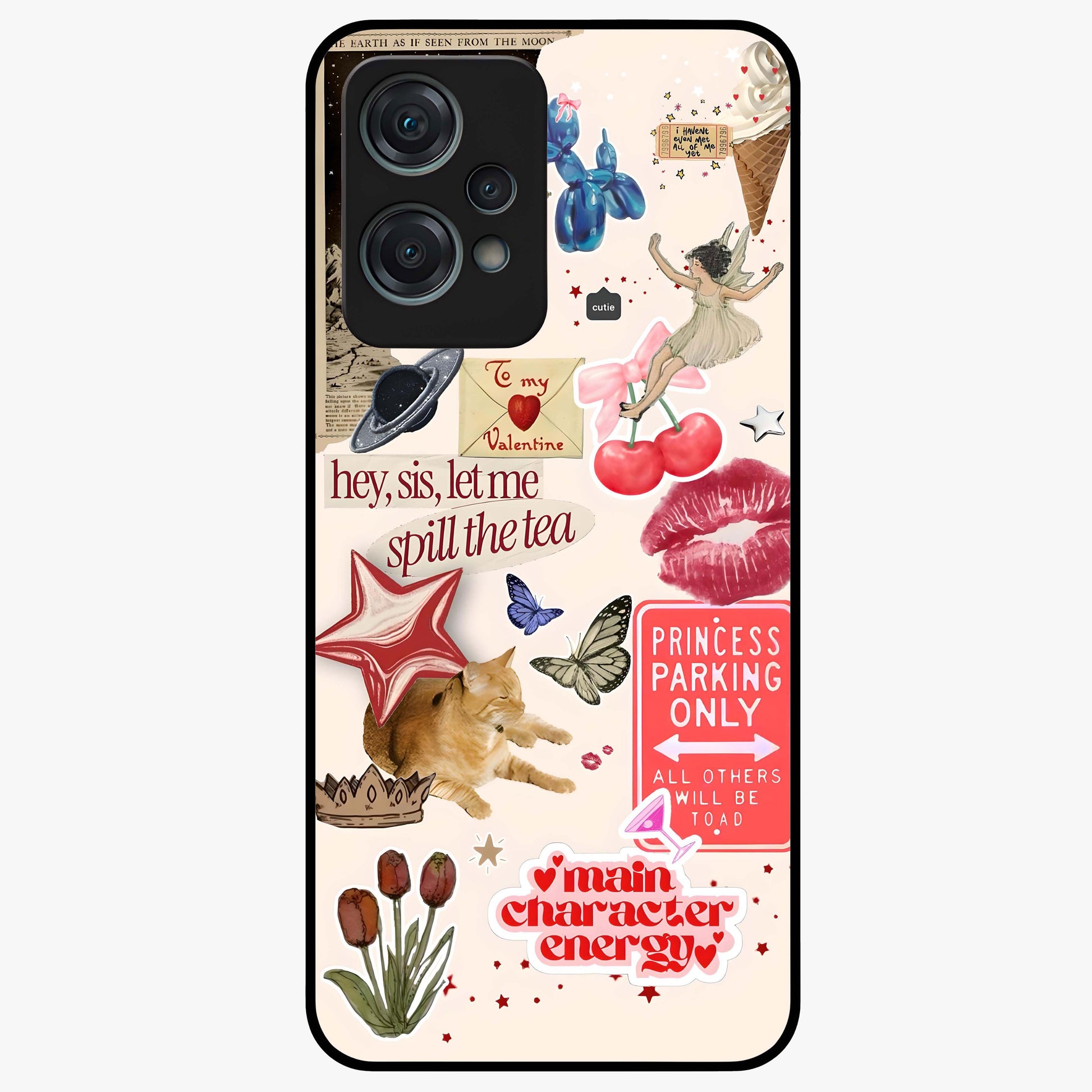 Spill the Tea Retro Collage Glass Case for 1+Nord Ce 2 Lite playful front view featuring vintage style collage artwork