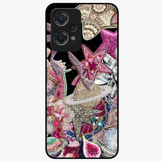 Starlit Jewel Dream Glass Case for 1+Nord Ce 2 Lite luxurious front view featuring jewel inspired artwork with star accents
