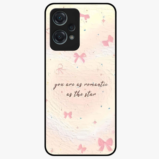 Starry Bow Romance Glass Case for 1+Nord Ce 2 Lite charming front view featuring romantic bow artwork with star accents