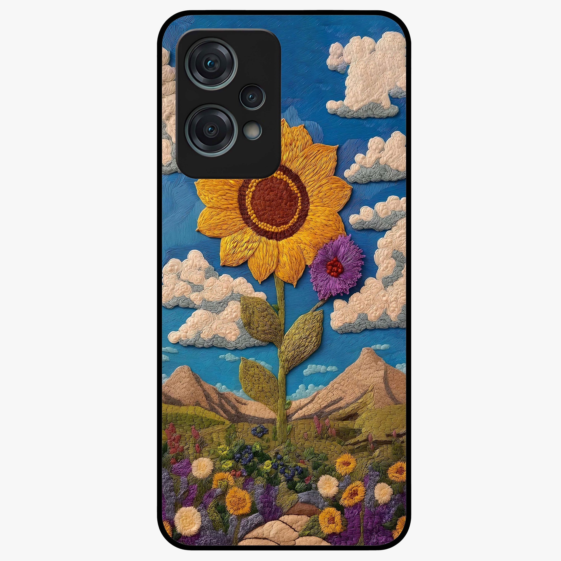 Sunflower Braid Beauty With Custom Name Glass Case for 1+Nord Ce 2 Lite charming front view featuring braided hairstyle with sunflower artwork and personalized name