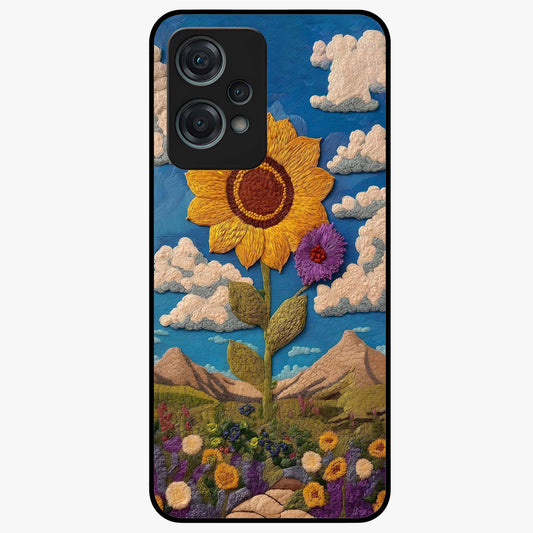 Sunflower Braid Beauty With Custom Name Glass Case for 1+Nord Ce 2 Lite charming front view featuring braided hairstyle with sunflower artwork and personalized name