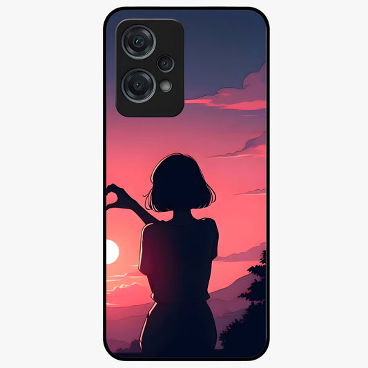 Sunset Silhouette Boy Glass Case for 1+Nord Ce 2 Lite artistic front view featuring boy silhouette against warm sunset backdrop