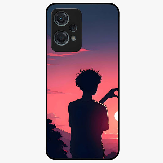 Sunset Silhouette Girl Glass Case for 1+Nord Ce 2 Lite aesthetic front view featuring girl silhouette under glowing sunset sky