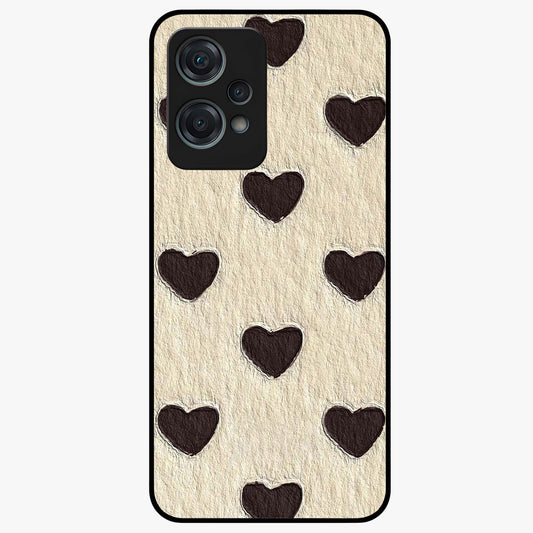 Textured Love Pattern Glass Case for 1+Nord Ce 2 Lite romantic front view featuring heart themed textured artwork