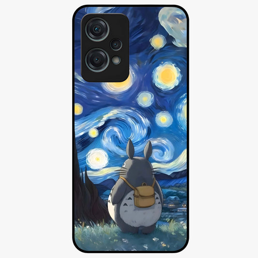 Totoro in Van Gogh Art Glass Case for 1+Nord Ce 2 Lite artistic front view featuring whimsical character artwork in painterly style