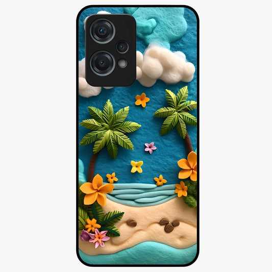 Tropical Felt Escape Glass Case for 1+Nord Ce 2 Lite refreshing front view featuring tropical inspired artistic artwork