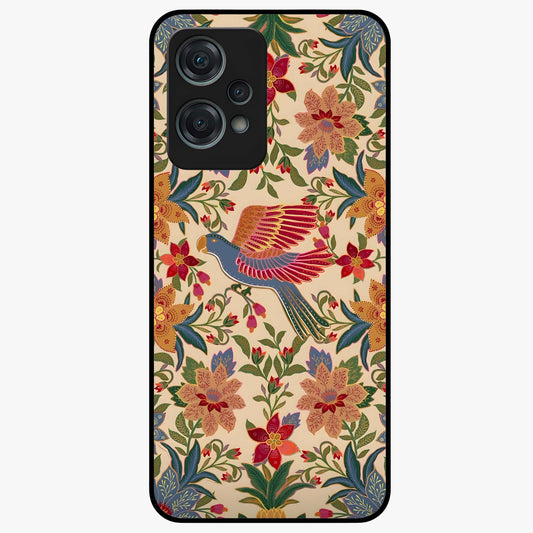 Tropical Folk Art Bird Glass Case for 1+Nord Ce 2 Lite artistic front view featuring colorful bird artwork in folk style