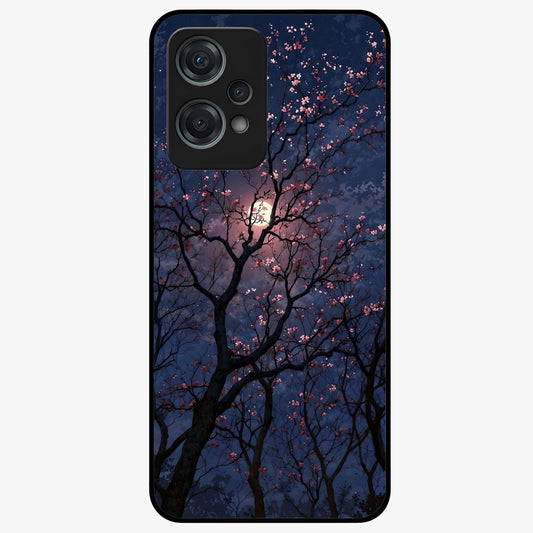 Twilight Sakura Serenade Glass Case for 1+Nord Ce 2 Lite elegant front view featuring cherry blossom artwork under twilight sky