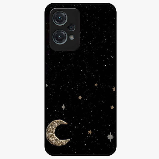 Twinkle Star With Half Moon Glass Case for 1+Nord Ce 2 Lite dreamy front view featuring star and crescent moon artwork
