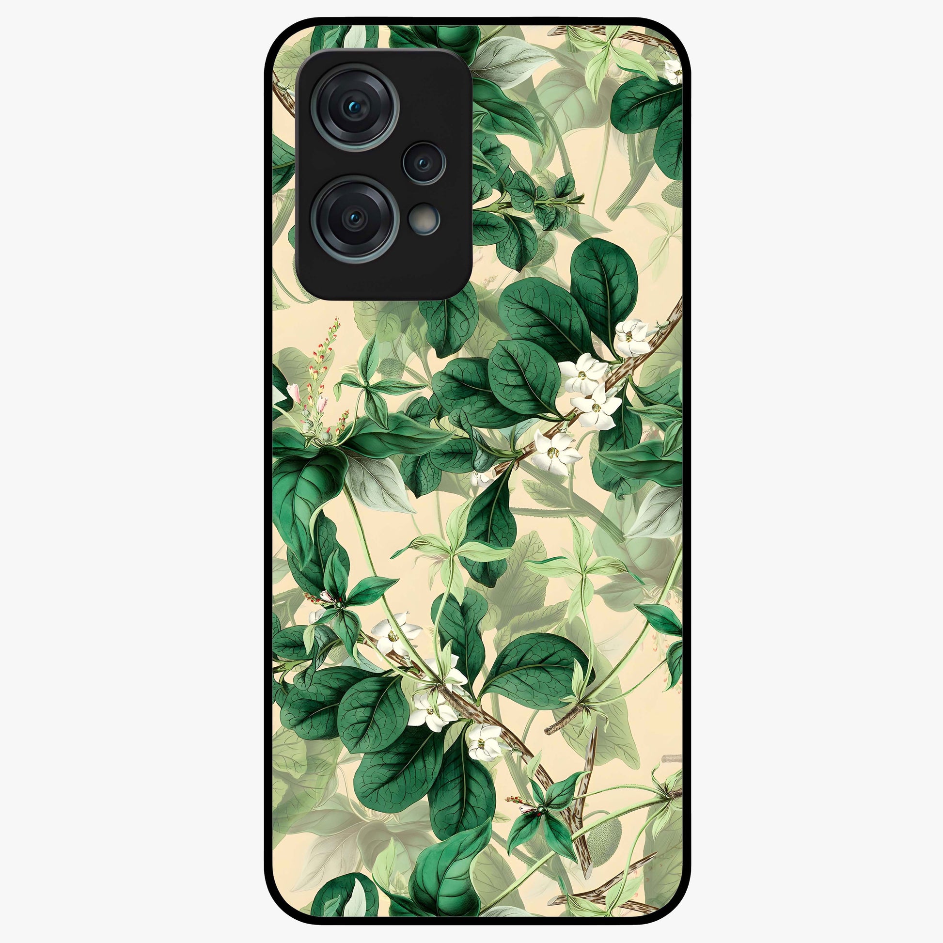 Verdant Garden Whispers Glass Case for 1+Nord Ce 2 Lite serene front view featuring lush green floral artwork