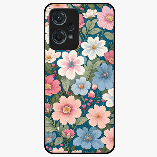 Vintage Floral Charm Glass Case for 1+Nord Ce 2 Lite graceful front view featuring charming retro floral artwork