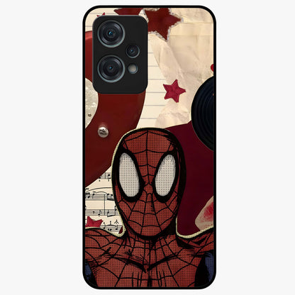 Web Warrior Vibes Glass Case for 1+Nord Ce 2 Lite dynamic front view featuring superhero inspired web themed artwork