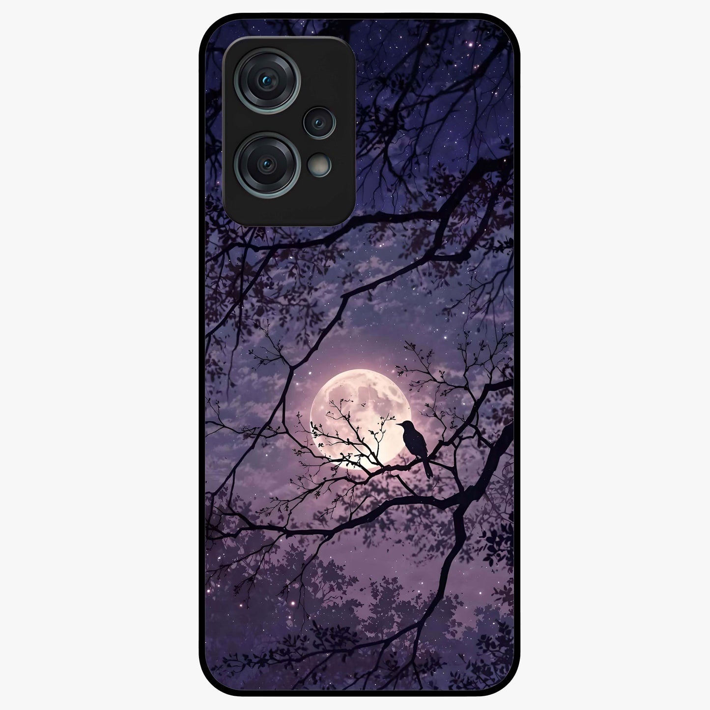 Whispering Moon Silence Glass Case for 1+Nord Ce 2 Lite serene front view featuring moon inspired artwork in calm night tones