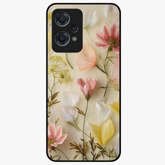 Whispering Petal Harmony Glass Case for 1+Nord Ce 2 Lite elegant front view featuring soft floral artwork in pastel tones