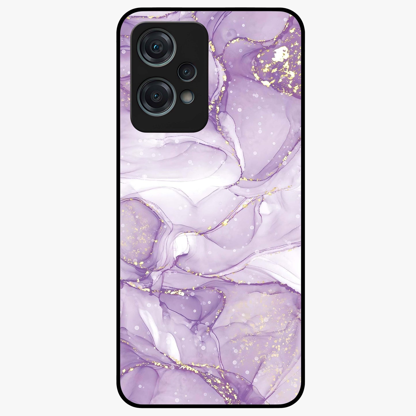 White and Purple Marble Glass Case for 1+Nord Ce 2 Lite elegant front view featuring marble texture artwork in white and violet tones