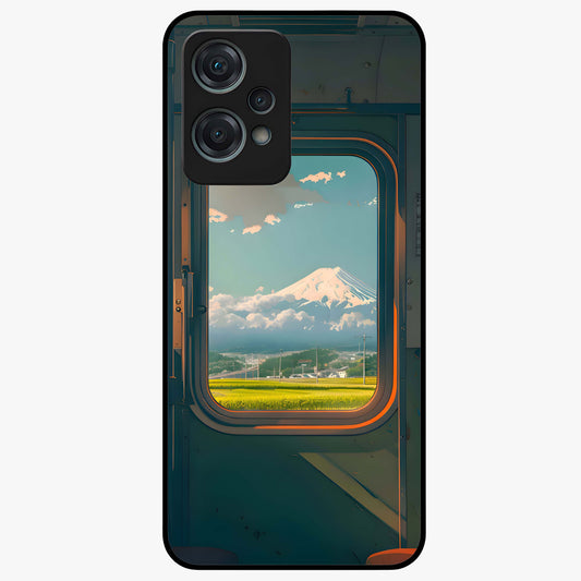Window to Fuji Glass Case for 1+Nord Ce 2 Lite scenic front view featuring Mount Fuji artwork framed through a window design