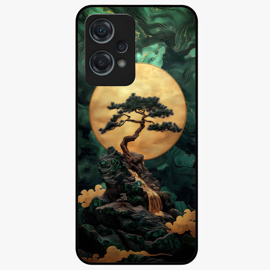 Zen Moon Rise Glass Case for 1+Nord Ce 2 Lite tranquil front view featuring rising moon artwork in minimalist style