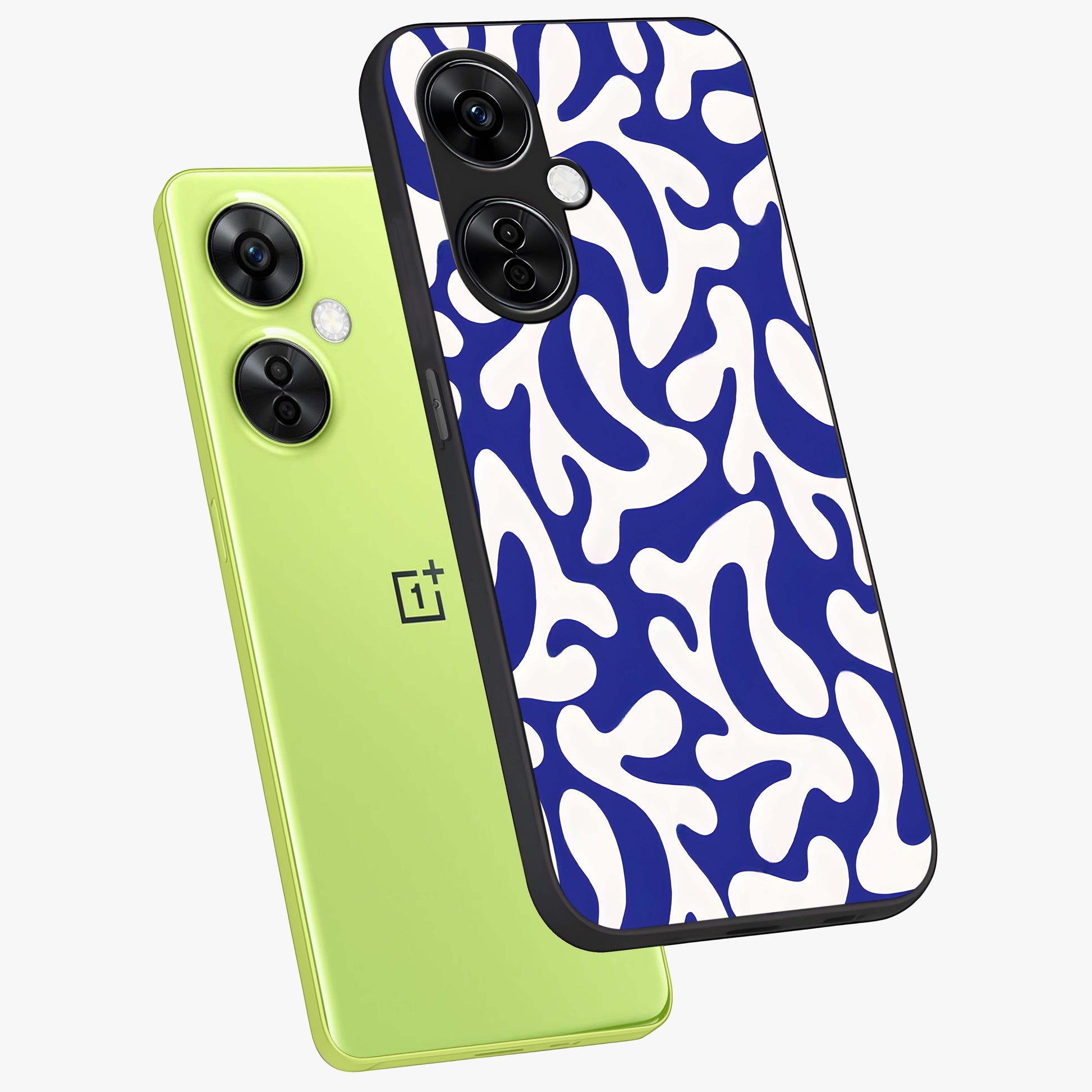 Abstract Coral Waves Glass Case for 1+Nord CE 3 Lite angled display showcasing glossy finish and fluid abstract textures