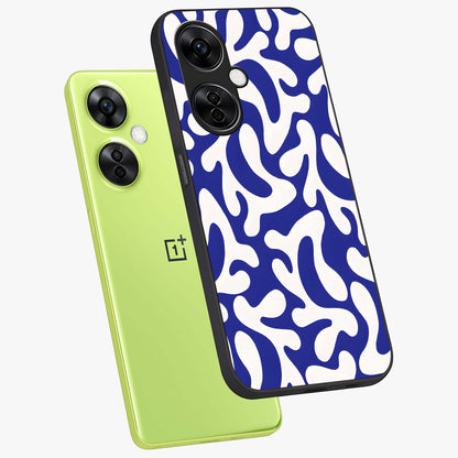 Abstract Coral Waves Glass Case for 1+Nord CE 3 Lite angled display showcasing glossy finish and fluid abstract textures