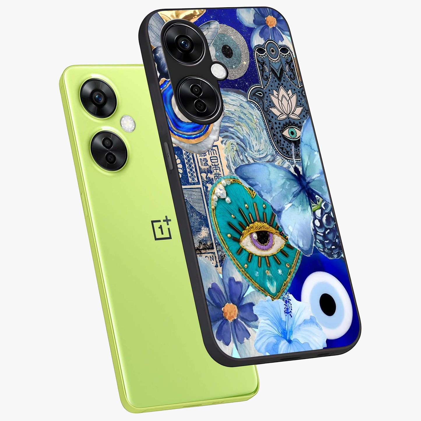 Audrey Zivan Glass Case for 1+Nord CE 3 Lite angled mockup showcasing glossy glass finish and modern visual artwork