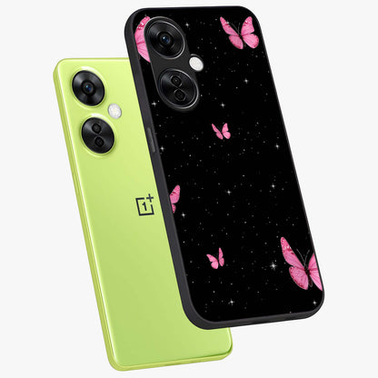 Blinking Butterfly Glass Case for 1+Nord CE 3 Lite captured at a warm angle highlighting soft wing details, gloss, and edge clarity.