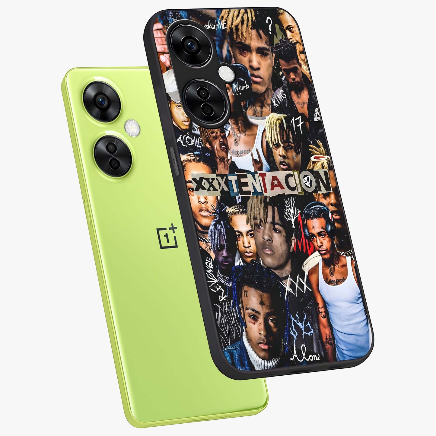 Broken Fame Diaries Glass Case for 1+Nord CE 3 Lite angled mockup showcasing glossy finish and edgy aesthetic design