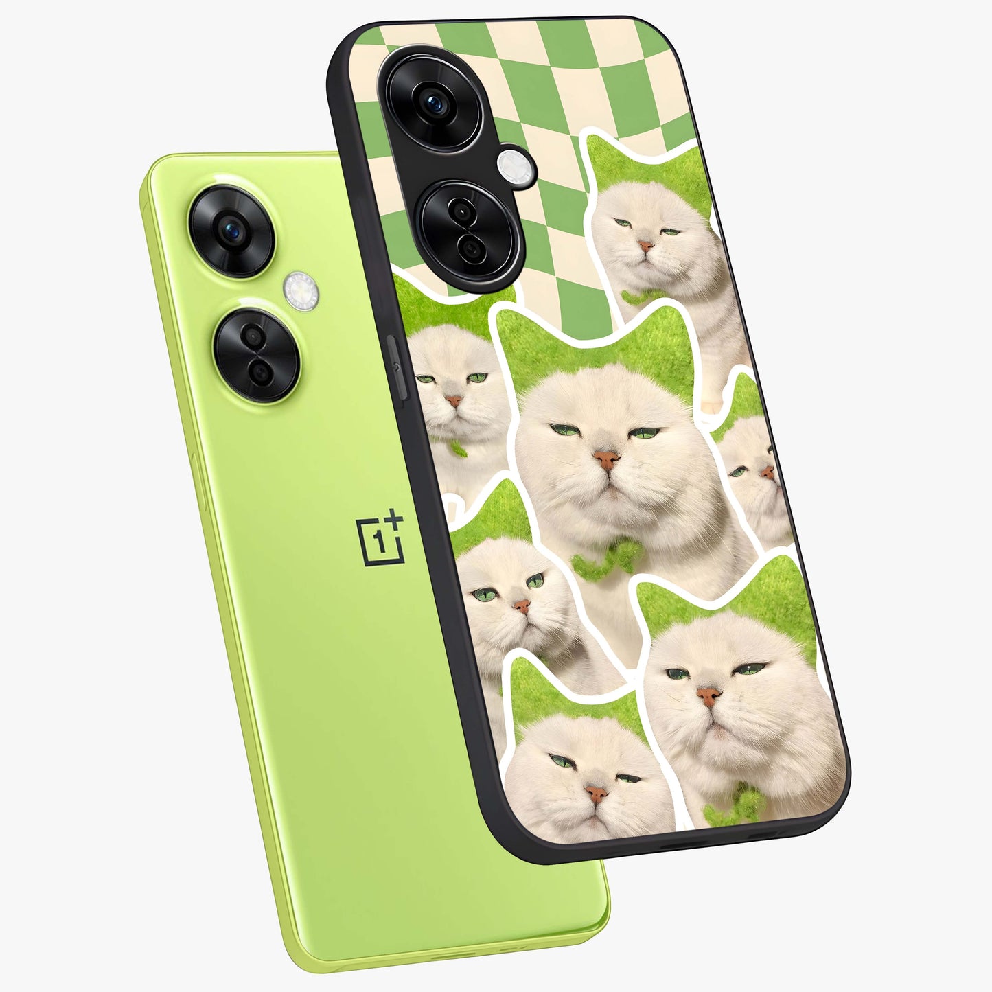 Cats Ethereal Bloom Glass Case for 1+Nord CE 3 Lite angled mockup showcasing glossy finish and dreamy pastel tones