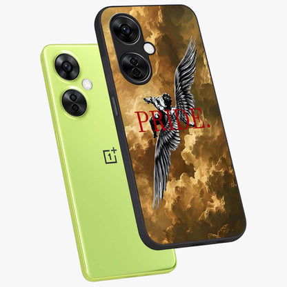Celestial Fallen Pride Glass Case for 1+Nord CE 3 Lite angled mockup showcasing glossy glass finish and intense night sky detailing
