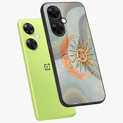 Celestial Harmony Vibes Glass Case for 1+Nord CE 3 Lite angled mockup showcasing glossy finish and smooth celestial gradients