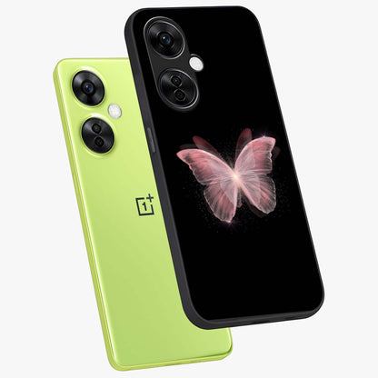 Celestial Wings Butterfly Glass Case for 1+Nord Ce 3 Lite angled mockup showcasing glossy finish and luminous wing detailing