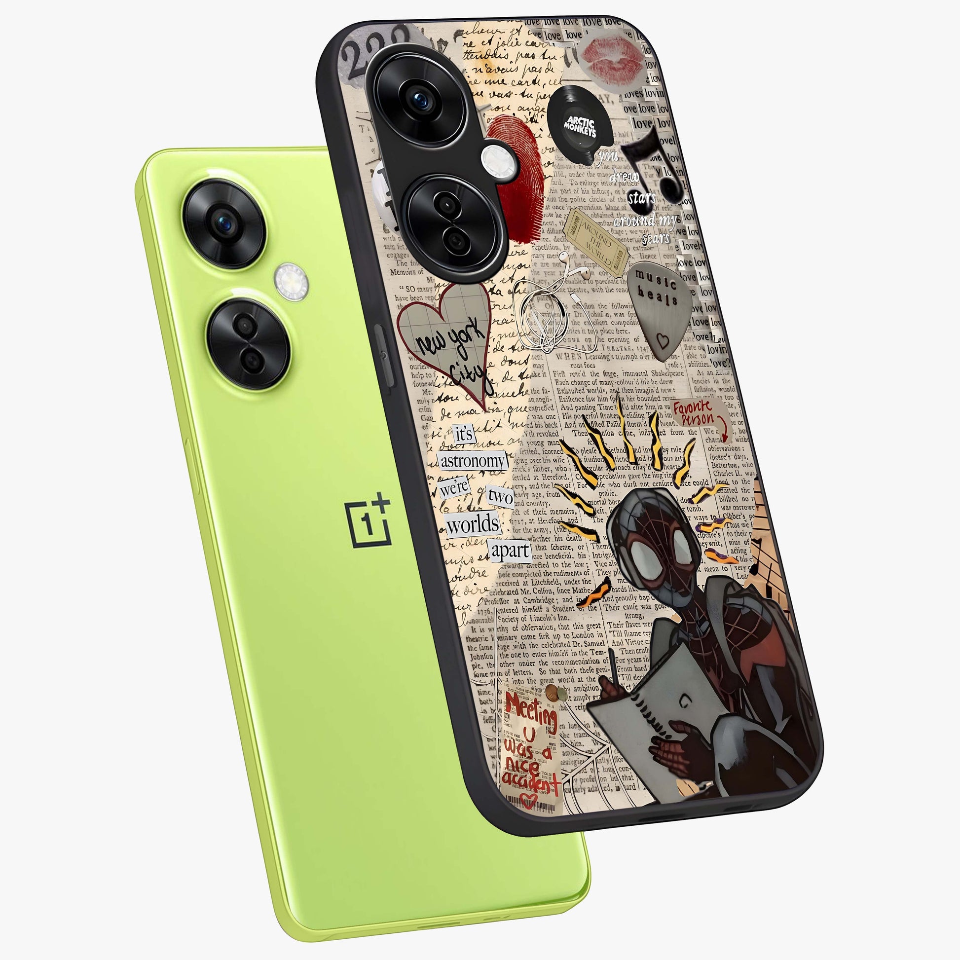 City Dream Sketch Glass Case for 1+Nord CE 3 Lite captured at a warm angle highlighting urban line details, gloss, and edge clarity.