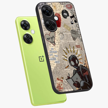 City Dream Sketch Glass Case for 1+Nord CE 3 Lite captured at a warm angle highlighting urban line details, gloss, and edge clarity.