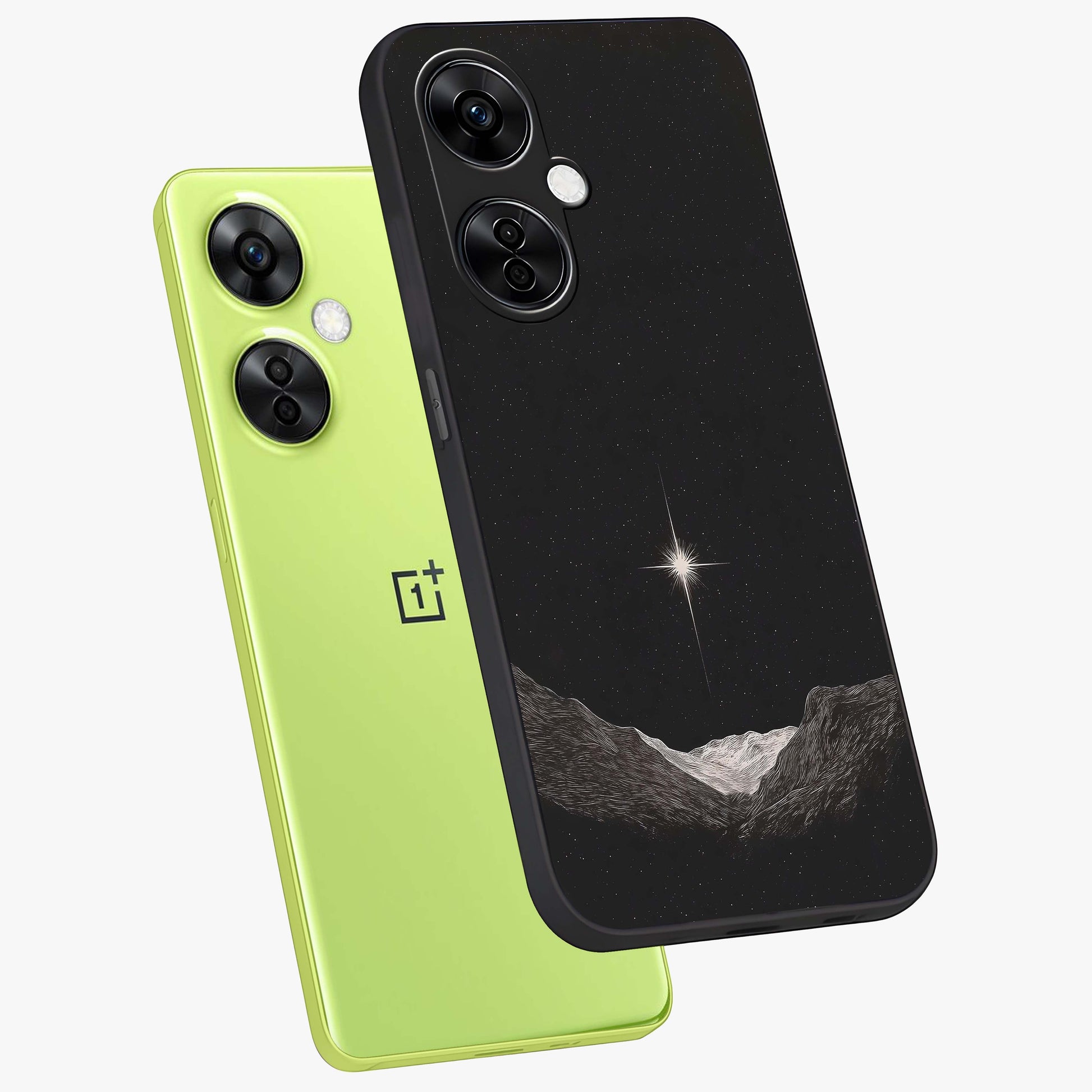 Cosmic Dream Night Glass Case for 1+Nord CE 3 Lite angled mockup showcasing glossy finish and rich midnight gradients