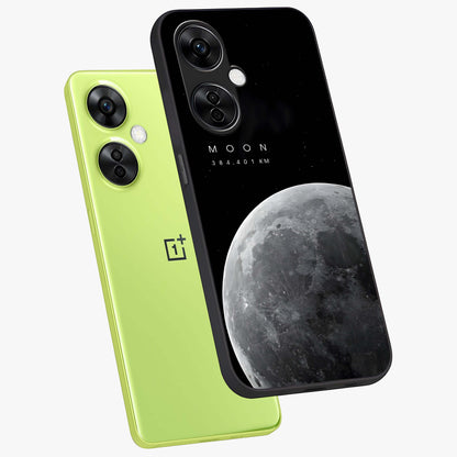 Cosmic Moon Glow Glass Case for 1+Nord CE 3 Lite angled mockup showcasing glossy finish and luminous night design