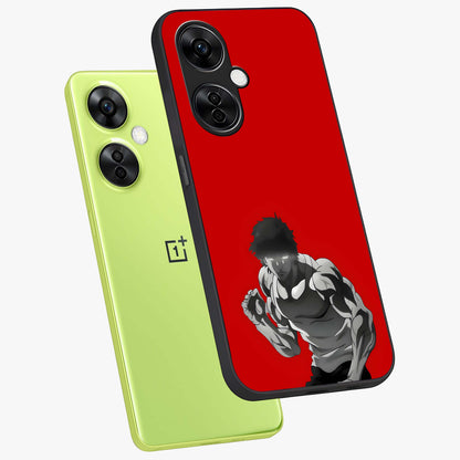Crimson Power Rush Glass Case for 1+Nord CE 3 Lite angled mockup showcasing glossy finish and high energy design