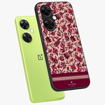 Crimson Rose Charm Glass Case for 1+Nord CE 3 Lite angled mockup showcasing glossy finish and romantic floral detailing