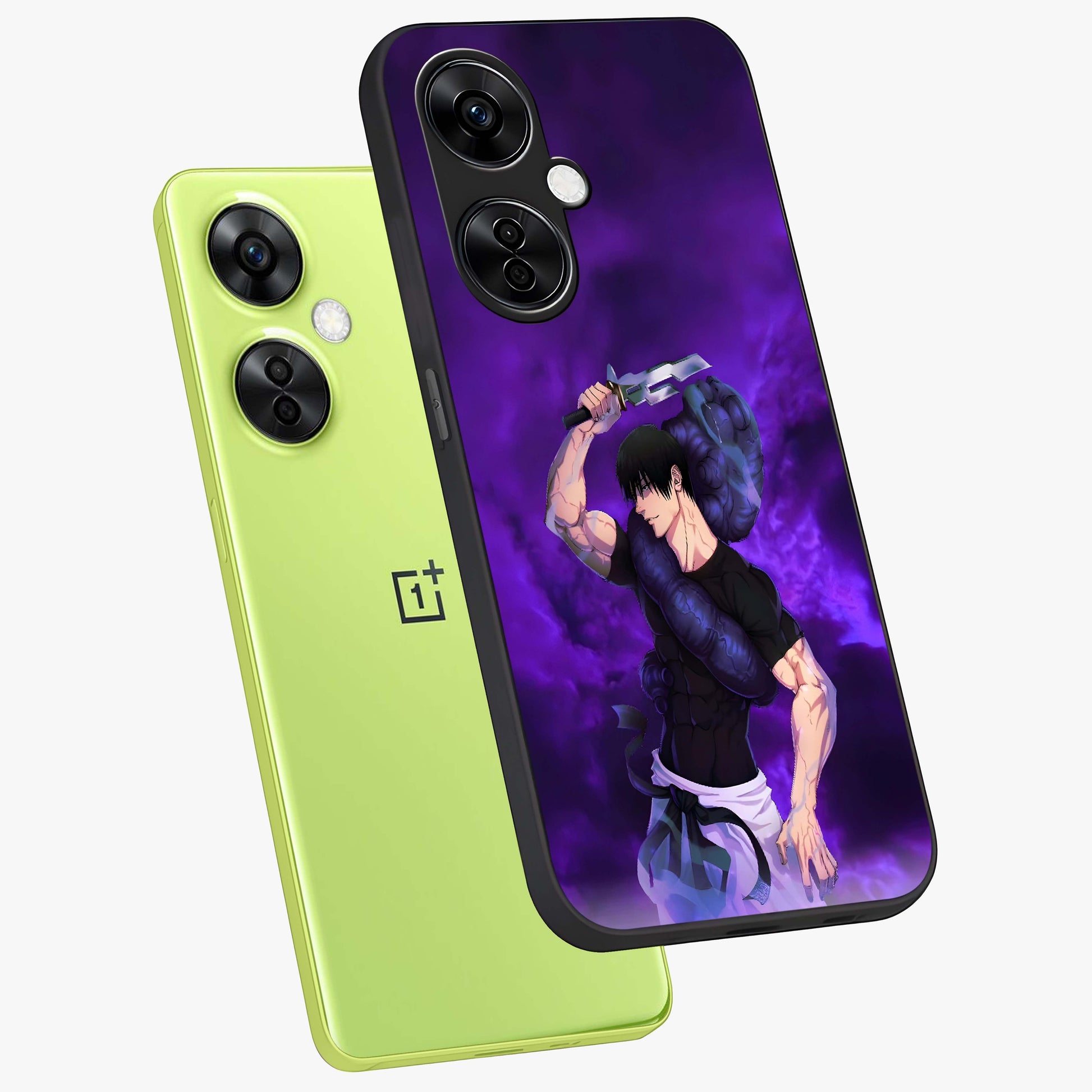 Cursed Strength Ascension Glass Case for 1+Nord CE 3 Lite angled mockup showcasing glossy finish and bold shadow detailing