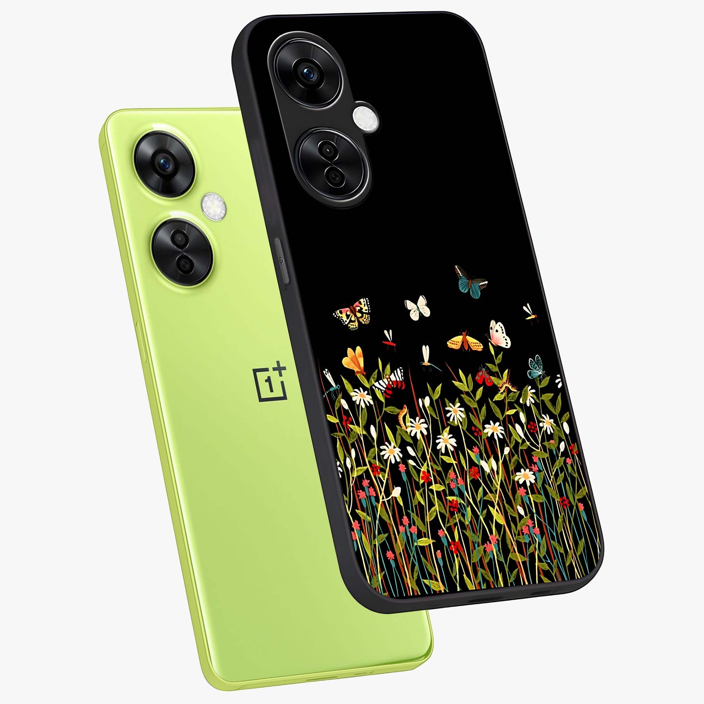 Dark Bloom Wonderland Custom Name Glass Case for 1+Nord CE 3 Lite angled mockup showcasing glossy finish and rich bloom textures