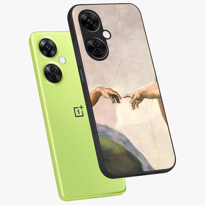 Divine Touch Art Glass Case for 1+Nord CE 3 Lite angled mockup showcasing glossy finish and refined design textures