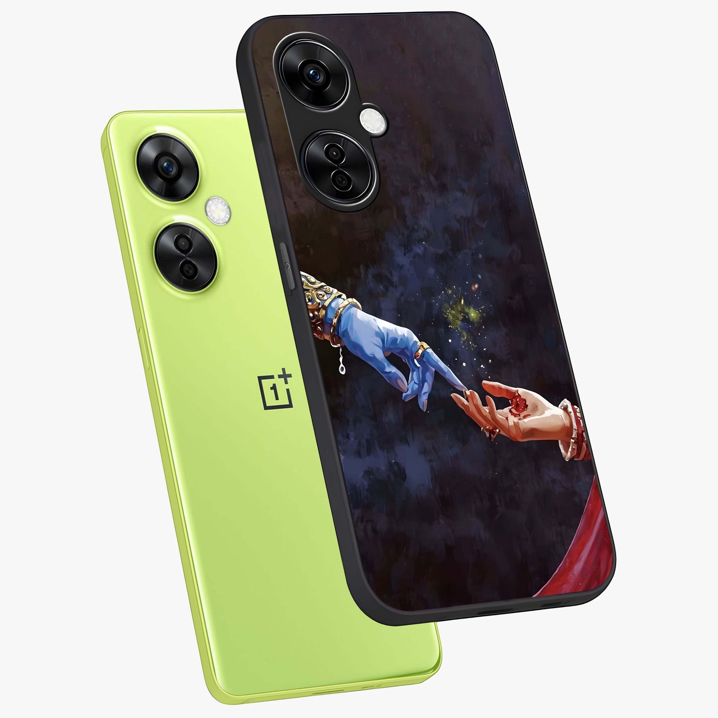 Divine Touch Eternal Glass Case for 1+Nord CE 3 Lite angled mockup showcasing glossy finish and elegant design tones