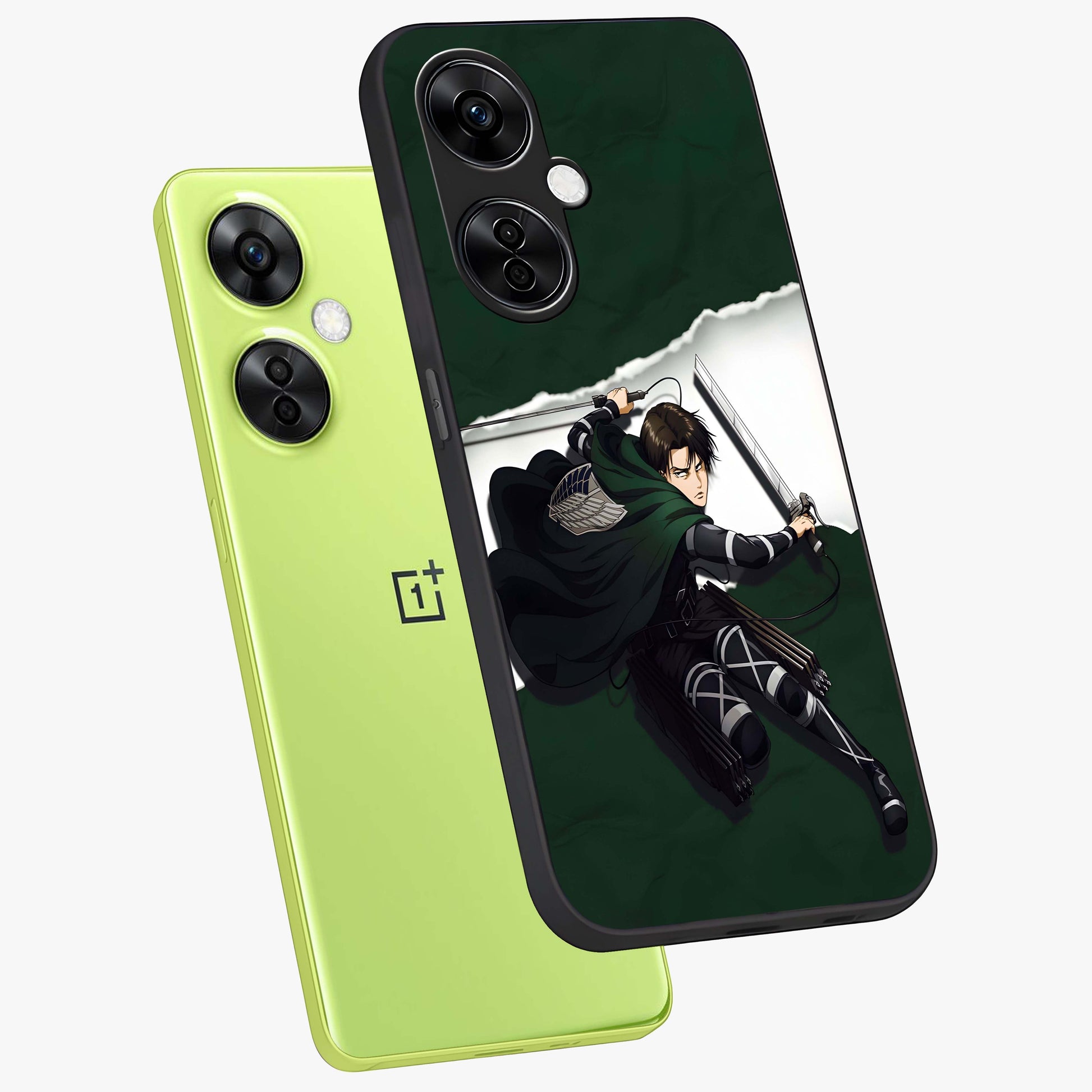 Emerald War Vanguard Glass Case for 1+Nord CE 3 Lite angled mockup showcasing glossy finish and bold fantasy detailing