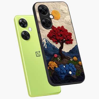 Eternal Nature Tapestry Glass Case for 1+Nord CE 3 Lite angled mockup showcasing glossy finish and detailed botanical patterns