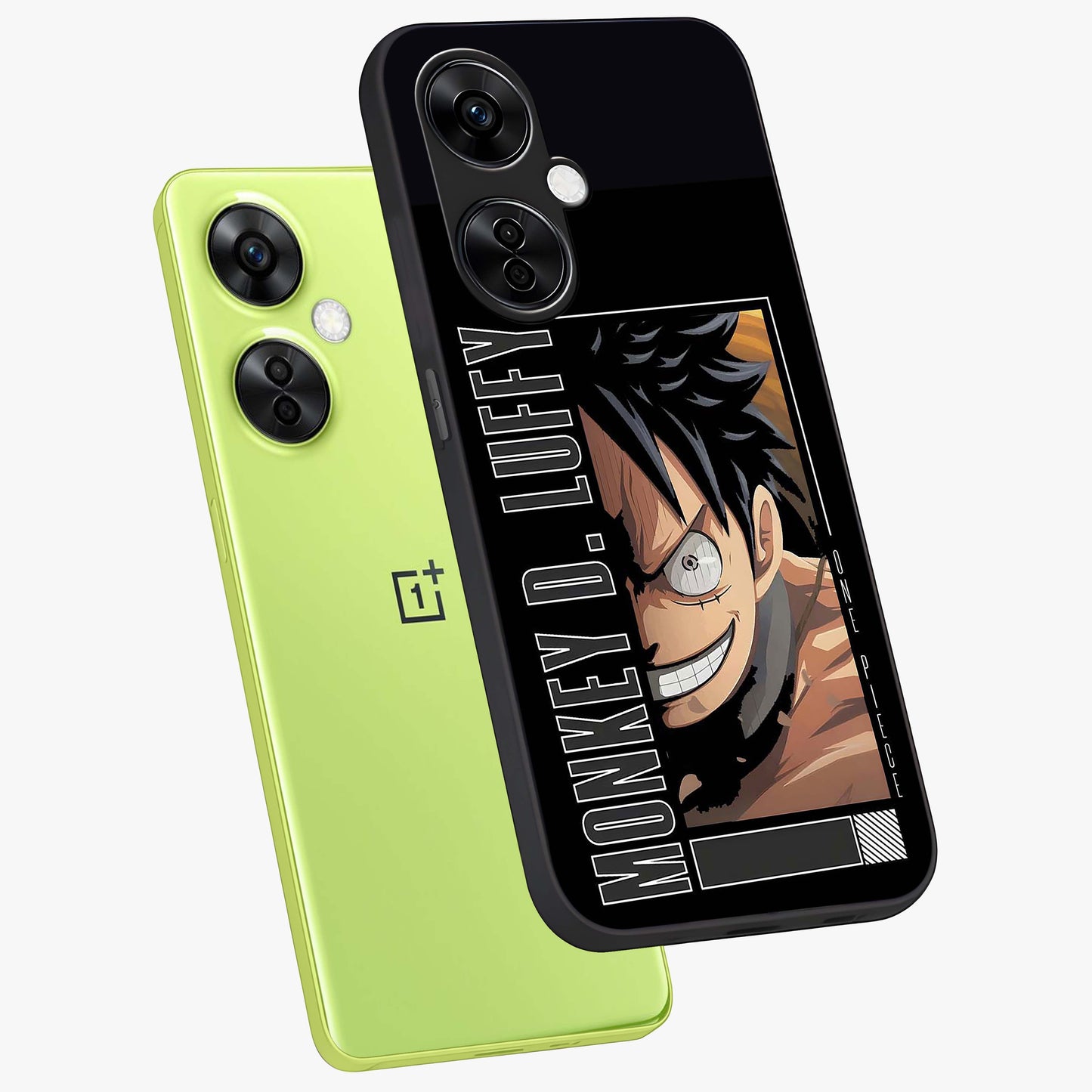 Fearless Pirate Smile Glass Case for 1+Nord CE 3 Lite angled mockup showcasing glossy finish and dark adventurous tones