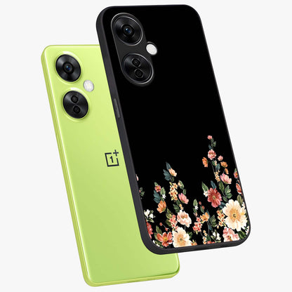 Floral Design With a Custom Personalized Name Glass Case for 1+Nord CE 3 Lite angled mockup showcasing glossy finish and elegant bloom detailing