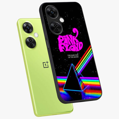 Galactic Light Frequency Glass Case for 1+Nord CE 3 Lite angled mockup showcasing glossy finish and vibrant neon detailing