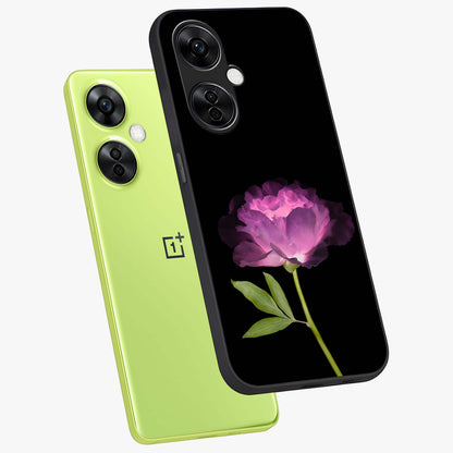 Glow Petal Bloom Glass Case for 1+Nord CE 3 Lite angled mockup showcasing glossy finish and vibrant petal detailing