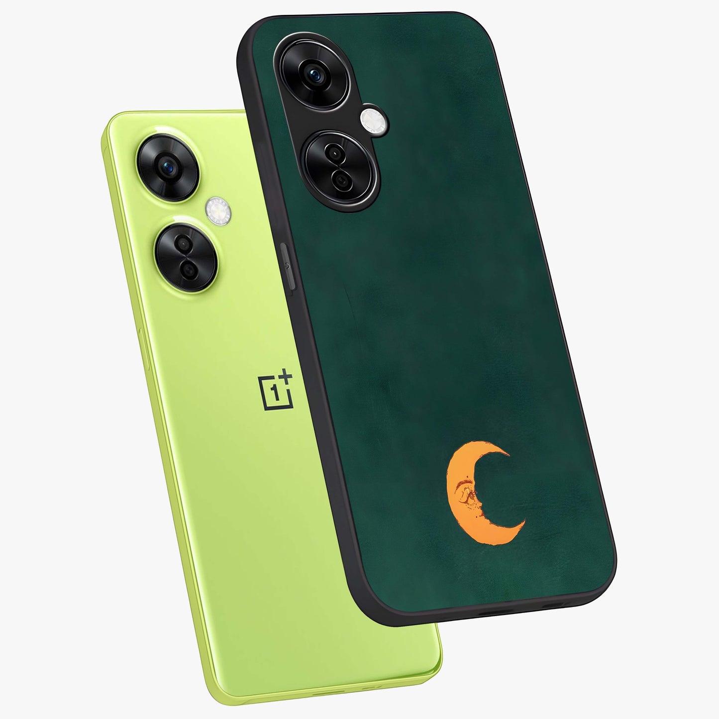 Golden Crescent Mood Glass Case for 1+Nord CE 3 Lite angled mockup showcasing glossy finish and subtle night gradients